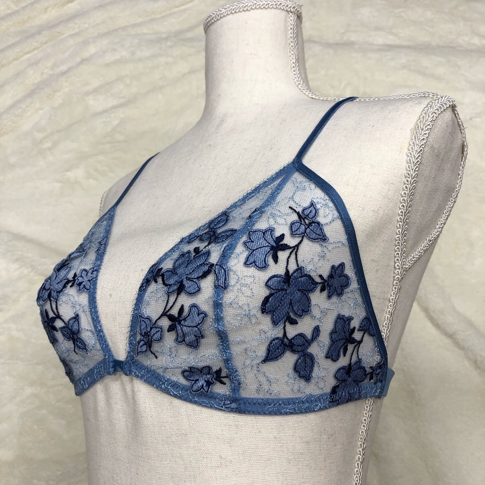 NWT fenty savage blue lace bralette sheer embroidered mesh floral embroidery - Picture 2 of 10